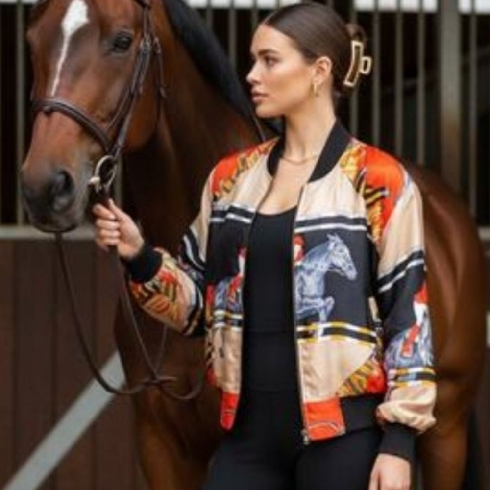RARE Vintage 80s Silk Equestrian Horse Racing Bomber Jacket | S/M